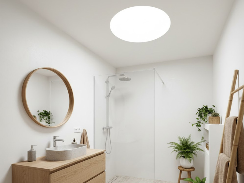 Baño interior en Palencia iluminado por tubo solar con luz natural difusa