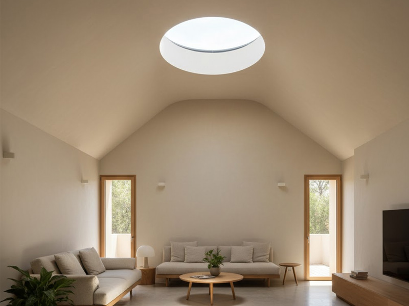 Interior luminoso en vivienda de Valladolid con tubo solar y luz natural sostenible