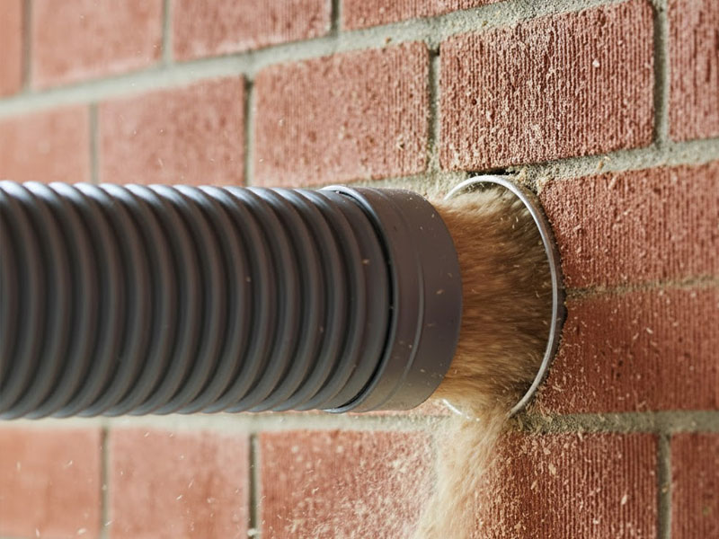detalle del aislamiento insuflado con celulosa natural en pared de ladrillo