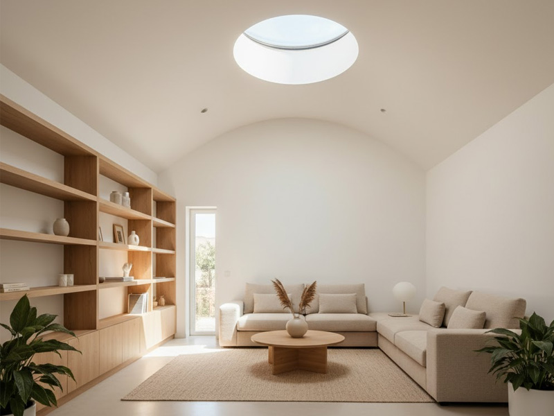 salón con iluminación natural sostenible en vivienda de Valladolid