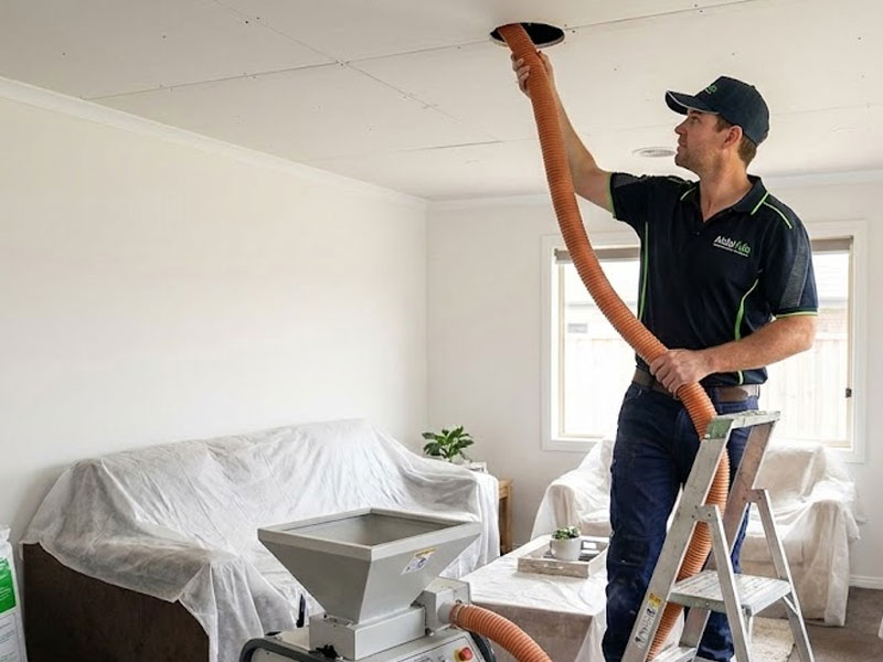 técnico aplicando aislamiento térmico insuflado en techo de vivienda sin obras