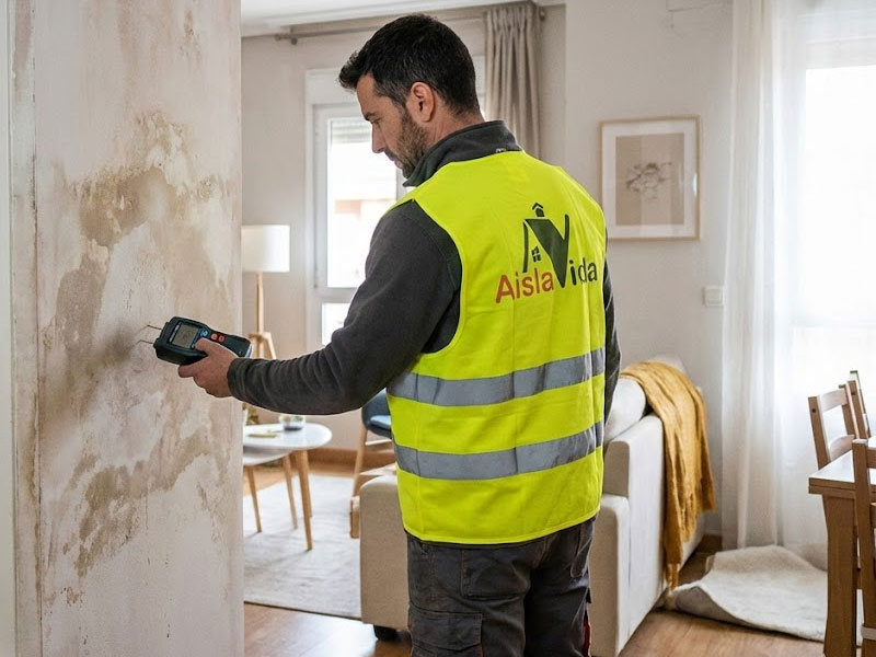 técnico evaluando humedad por capilaridad en vivienda