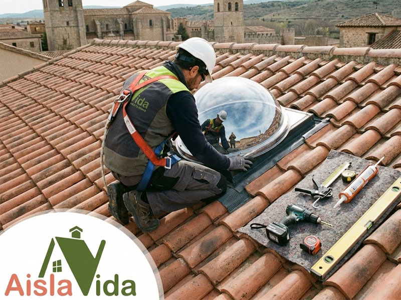 instalación profesional de tubo solar en cubierta inclinada