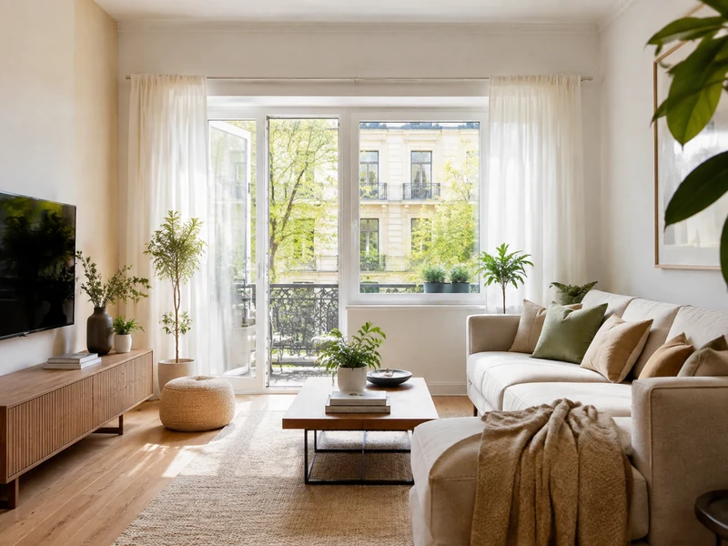 Salón luminoso y confortable con vistas a una vivienda bien cuidada