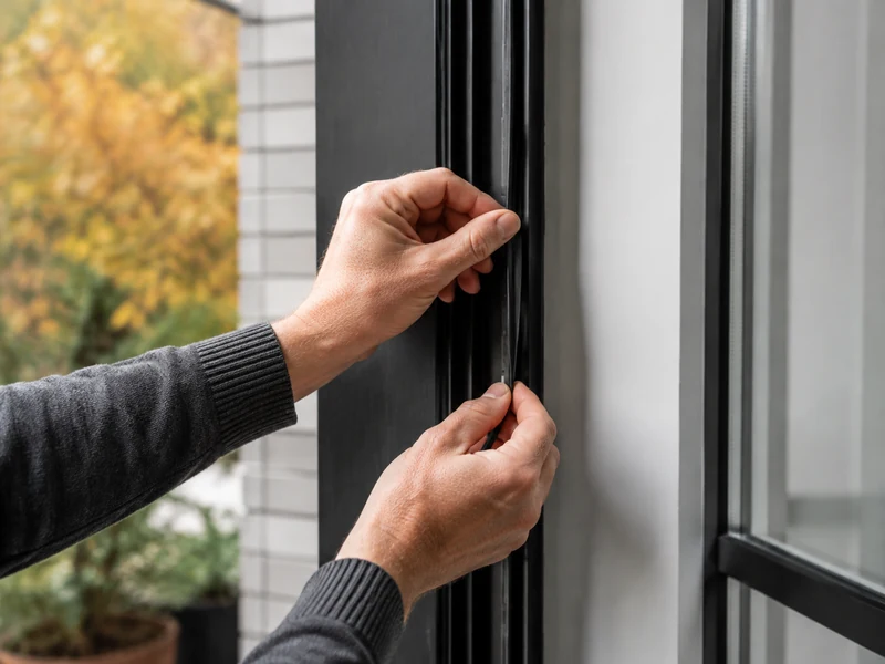 Revisión de ventana antes del frío Detalle de una ventana con revisión de juntas durante el otoño