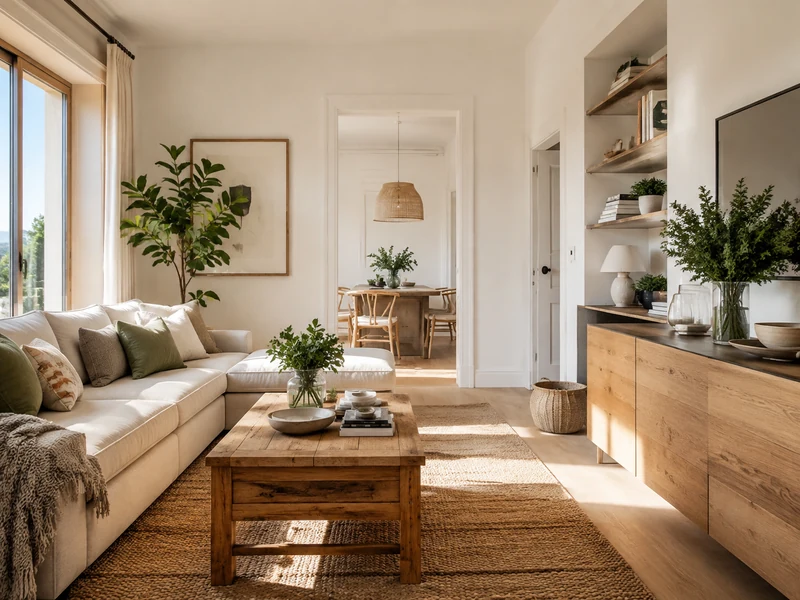 Interior de vivienda con luz natural y ambiente confortable